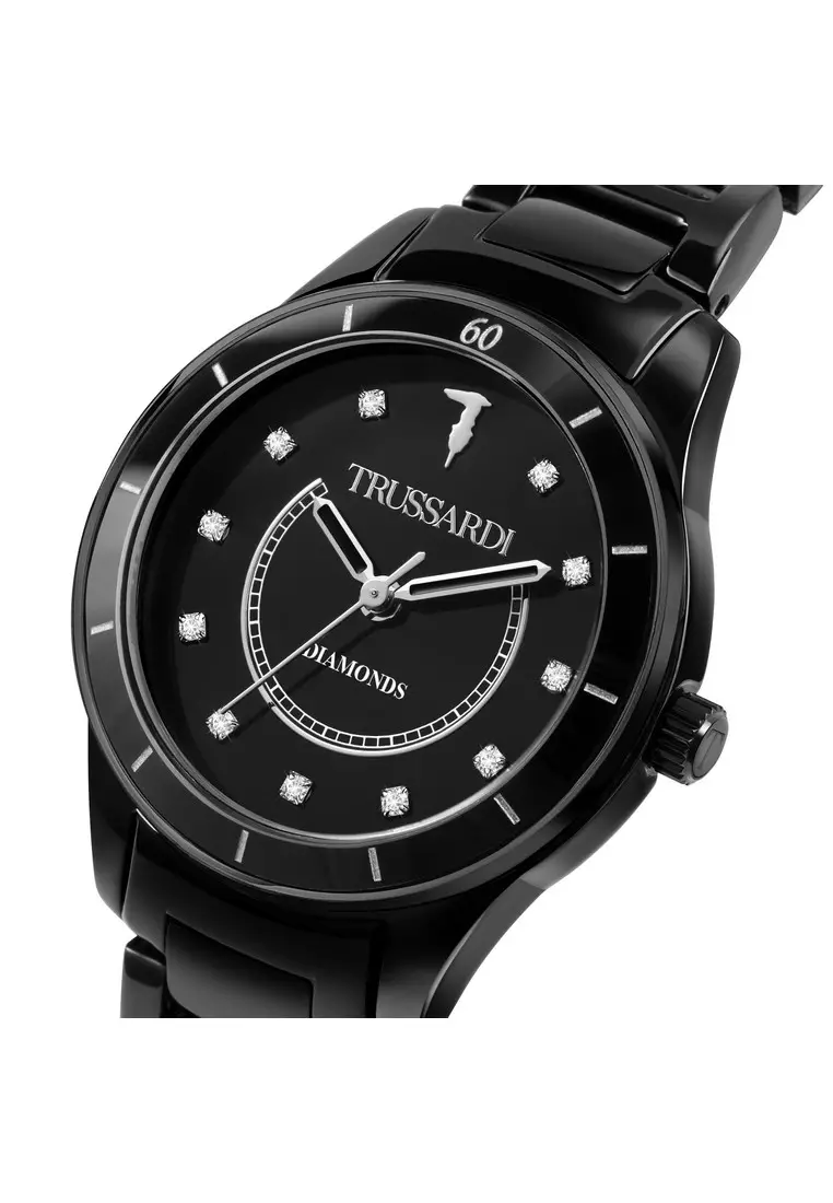 【2 Years Warranty】Trussardi T-Sky 30mm Black Dial Ladies Quartz Watch R2453151501