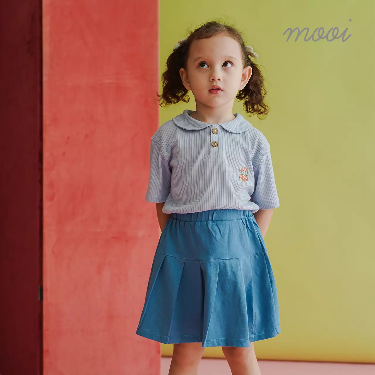 Mooi Atasan Anak Perempuan Laura Rib Top - Skylight