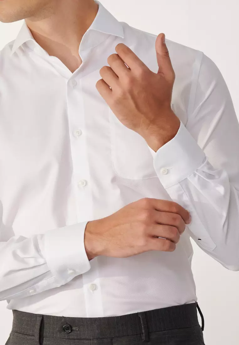 Milano Collection White Textured Slim Fit Shirt