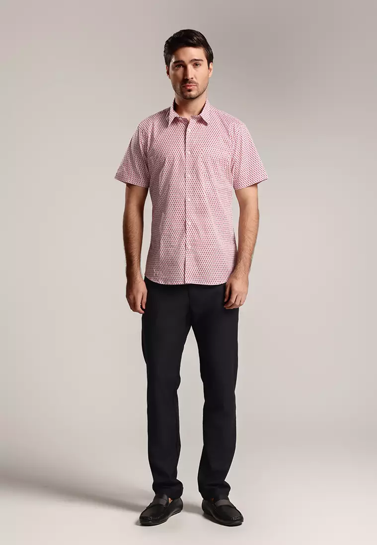 MOC - Kemeja Motif Lengan Pendek Pria Lorenzo - Light Pink