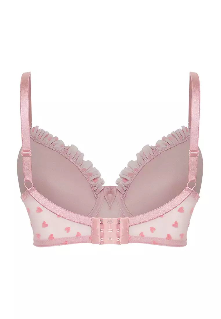 Powder Flock Printed Heart Fixed Cup Adjustable Strap Large Size Bra Tbbss25Cw00011