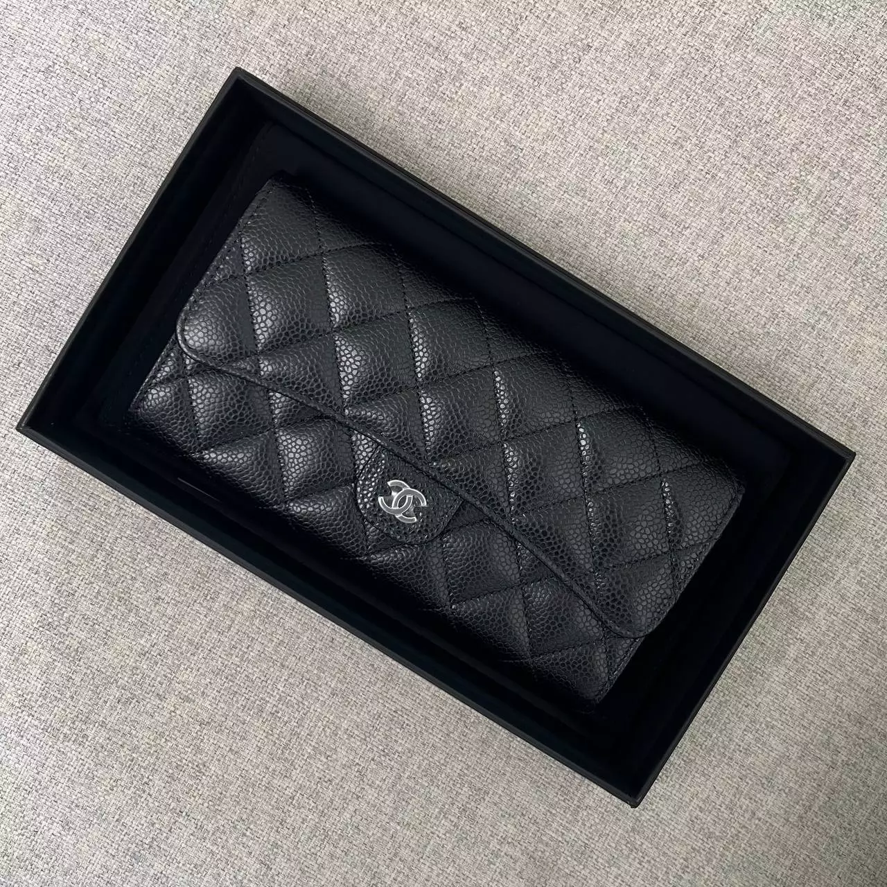 Classic Flap Caviar Long Wallet Black Shw
