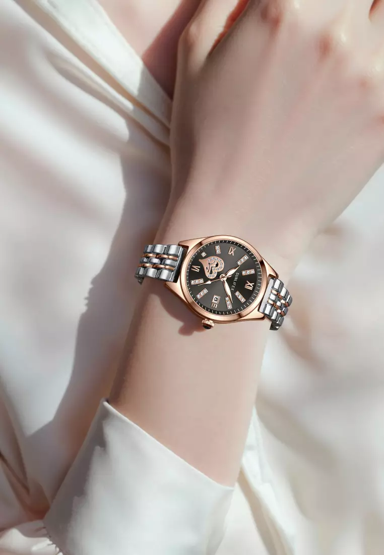 Jam Tangan Wanita 6000 Calendar Berlian Elegan Santai Jam Tangan Cewek roseblack