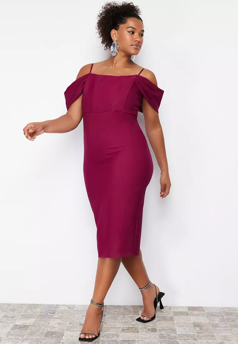 Plus Size Off Shoulder Midi Dress