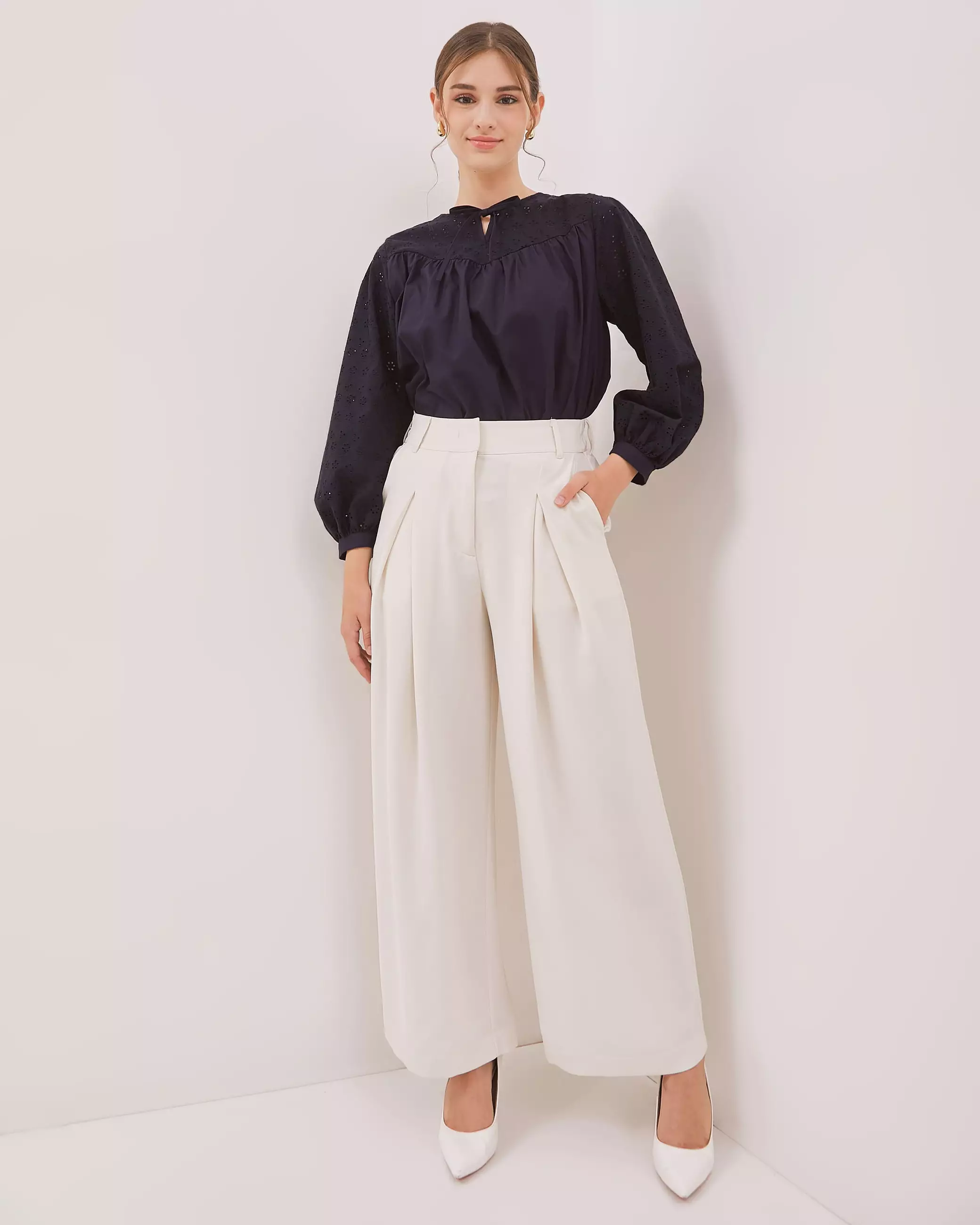 Urban Exchange Abigail Off-white Pants / Bawahan Celana Panjang Kasual Warna Off-white