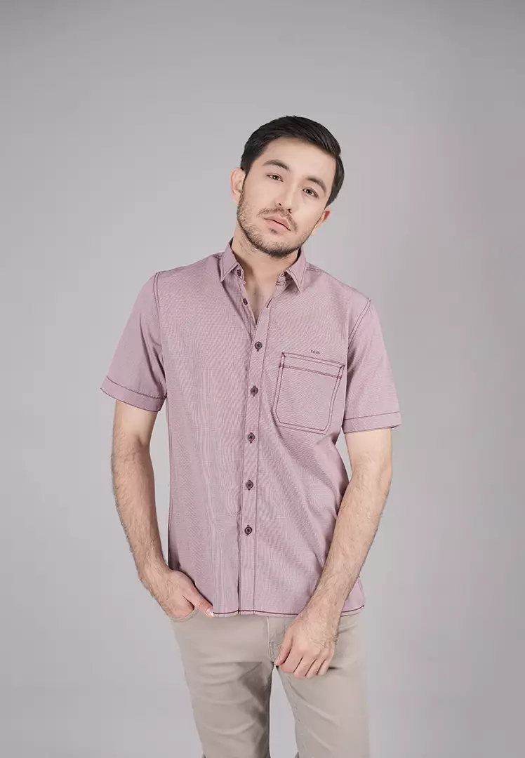 LGS - Kemeja Casual Pria - Lengan Panjang - Motif Polos - Merah - CSH.270.S1149.190.C