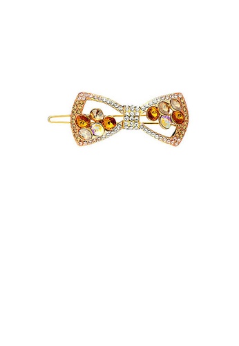 Buy Glamorousky Elegant Champagne Gold Crystal Bow Hair Clips
