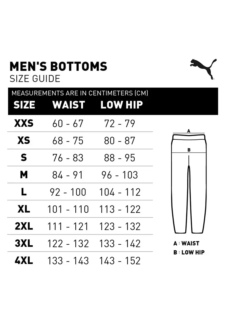 Puma fleece pants size chart online