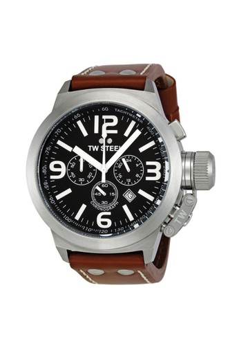 Canteen steel case chrono - Black dial Black leather strap