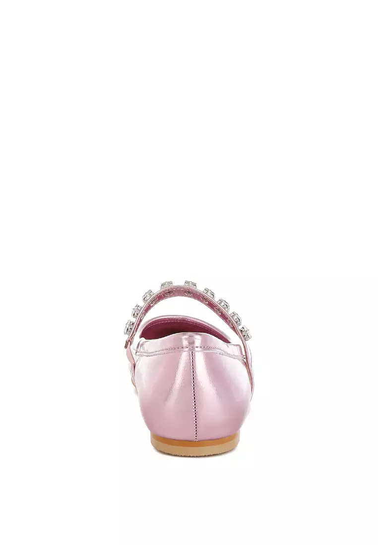 Metallic Mary Jane Ballerinas in Pink