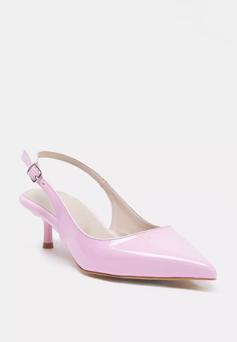 Pink Patent Leather Pointed Toe Kitten Heels Women Classic Heels Shoes Takss25To00005
