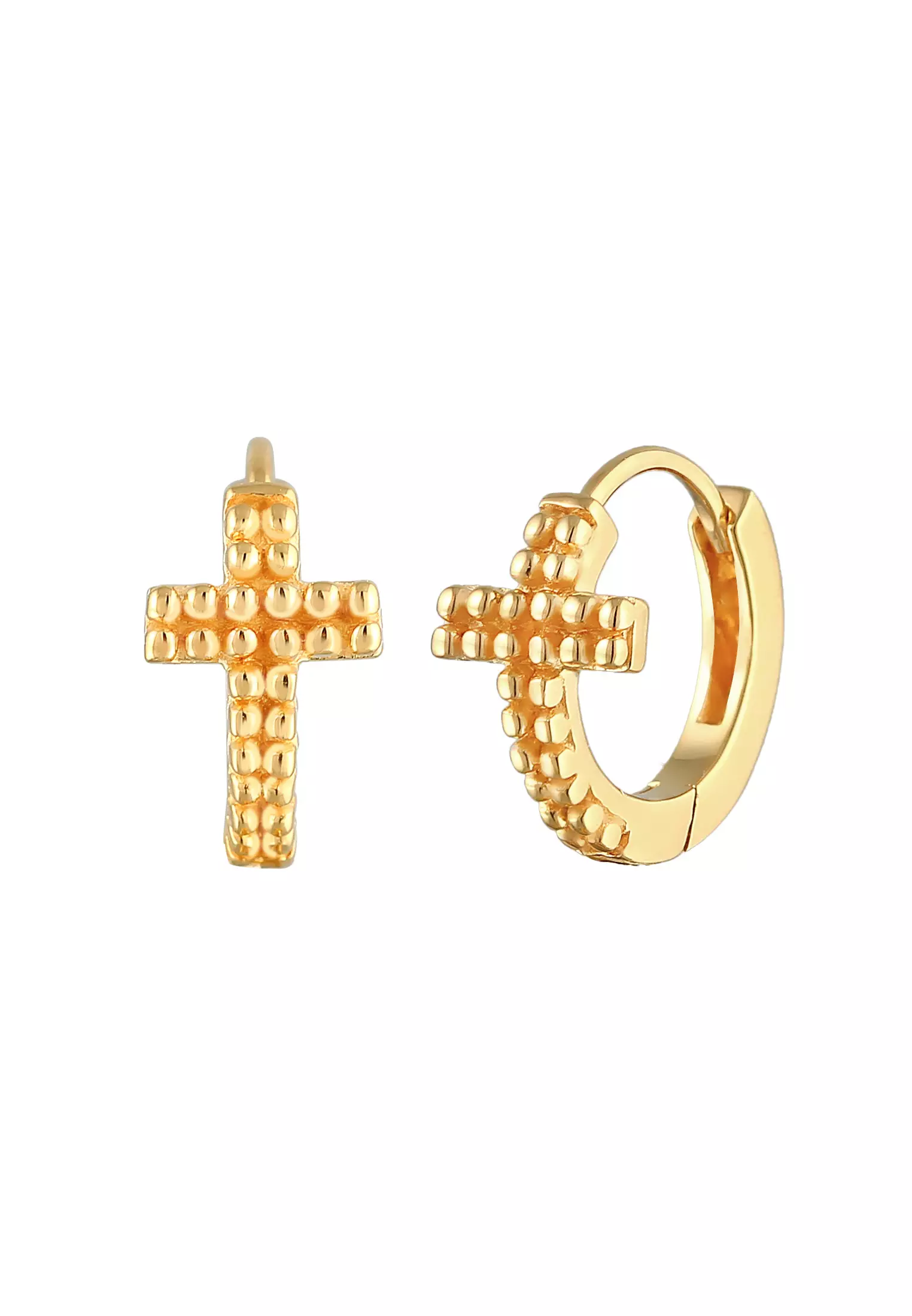 Earrings Creoles Cross Faith Religion Trend Gold Plated