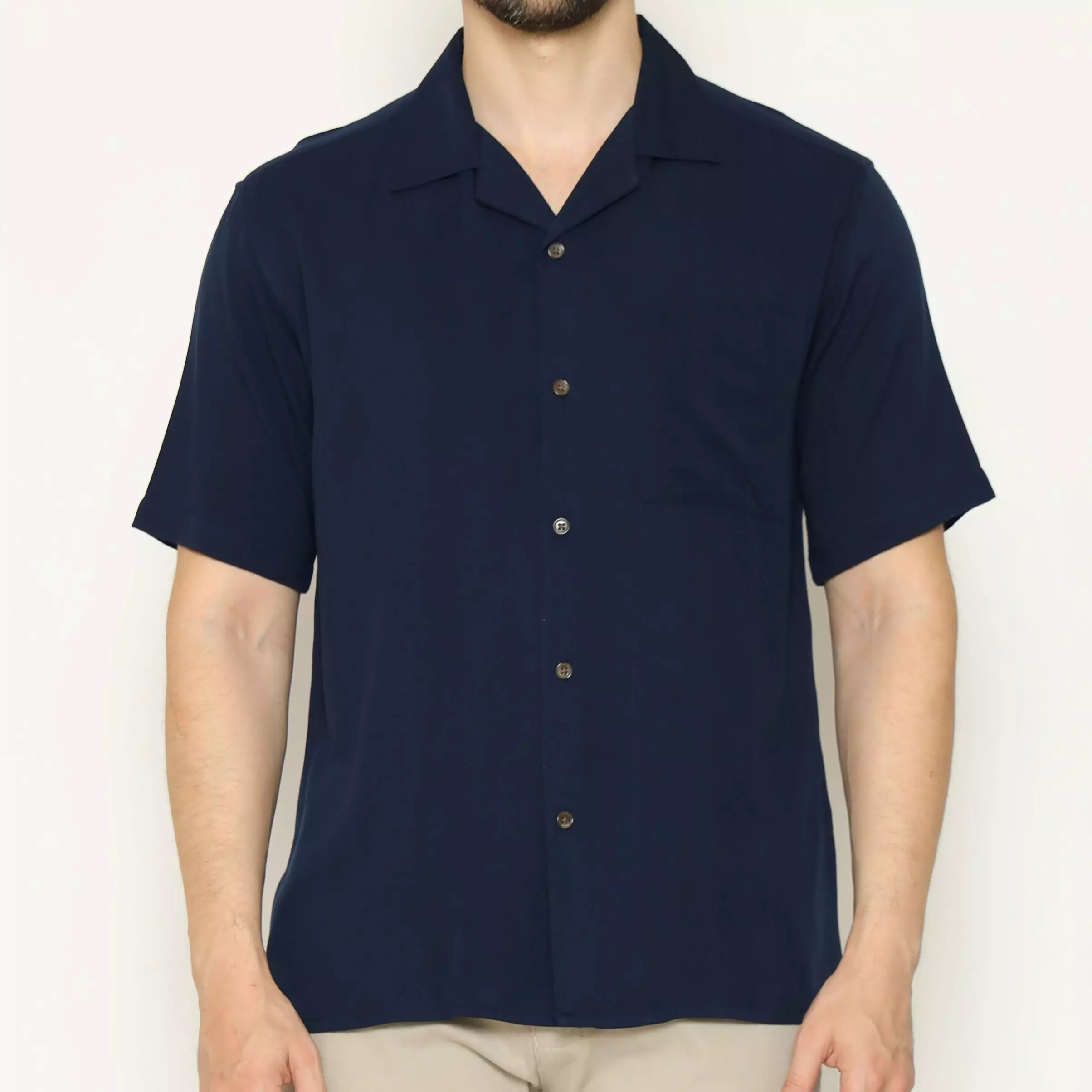 Jual Maginot Maginot Kemeja Pria Basic Cuban Collar Rayon Pendek Navy Original Zalora