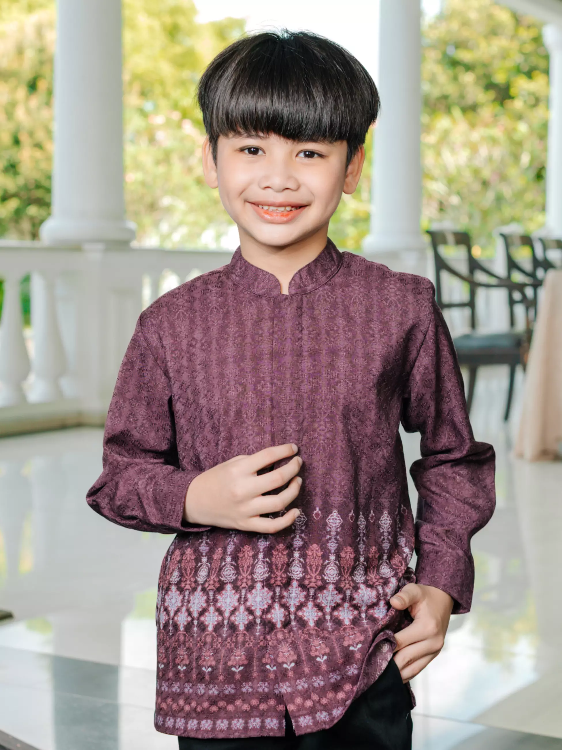 Almeera Burgundy Kemeja Batik Koko Furing Anak Pria Lengan Panjang Regular Fit