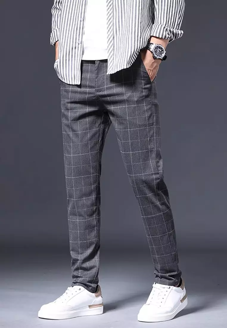 Grey checkered suit pants shop