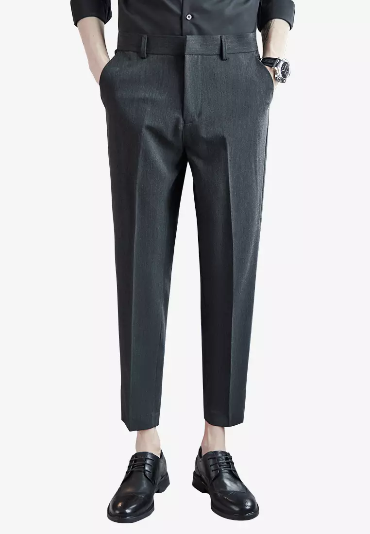 Mens cropped grey trousers sale