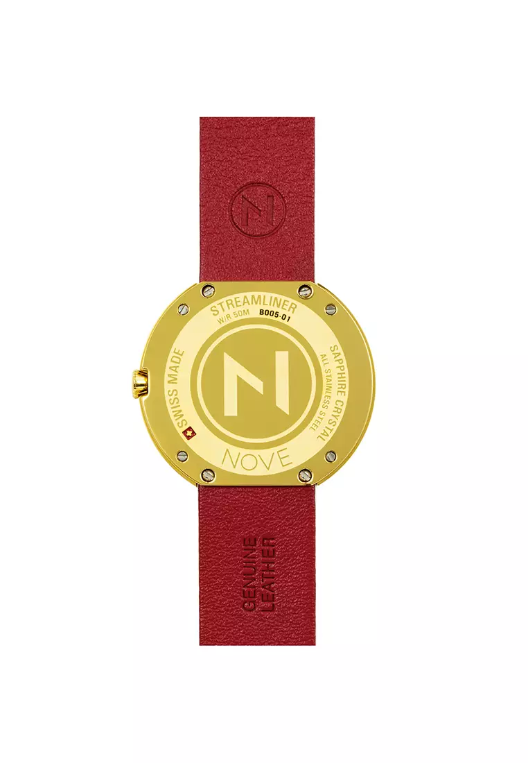 NOVE Streamliner Swiss Made Quartz Leather Watch for Women 40mm White Gold B005-01