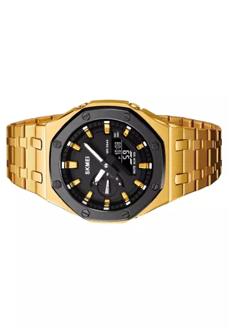 Jam Tangan Pria Digital Analog 2533 Watch Tali Stainless Rantai Anti Air 5 Bar ORIGINAL - Gold