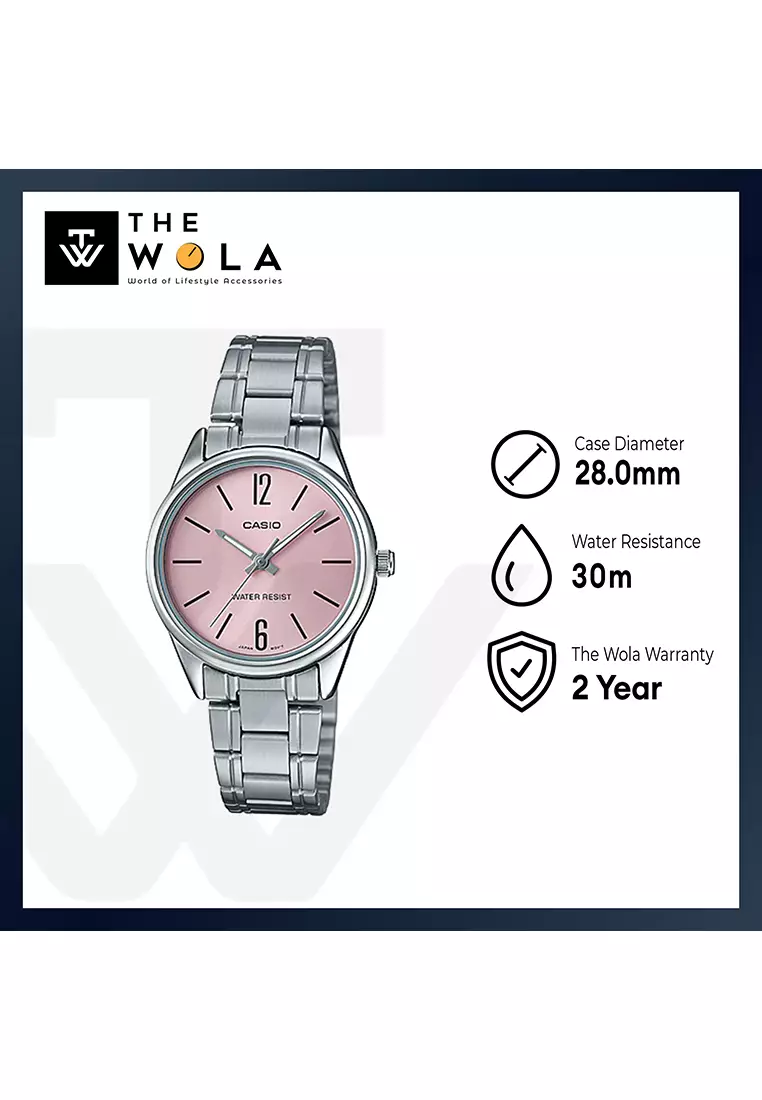 Women's Analog Watch LTP-V005D-4B Pink dial with Silver Stainless Steel Band Watch for ladies