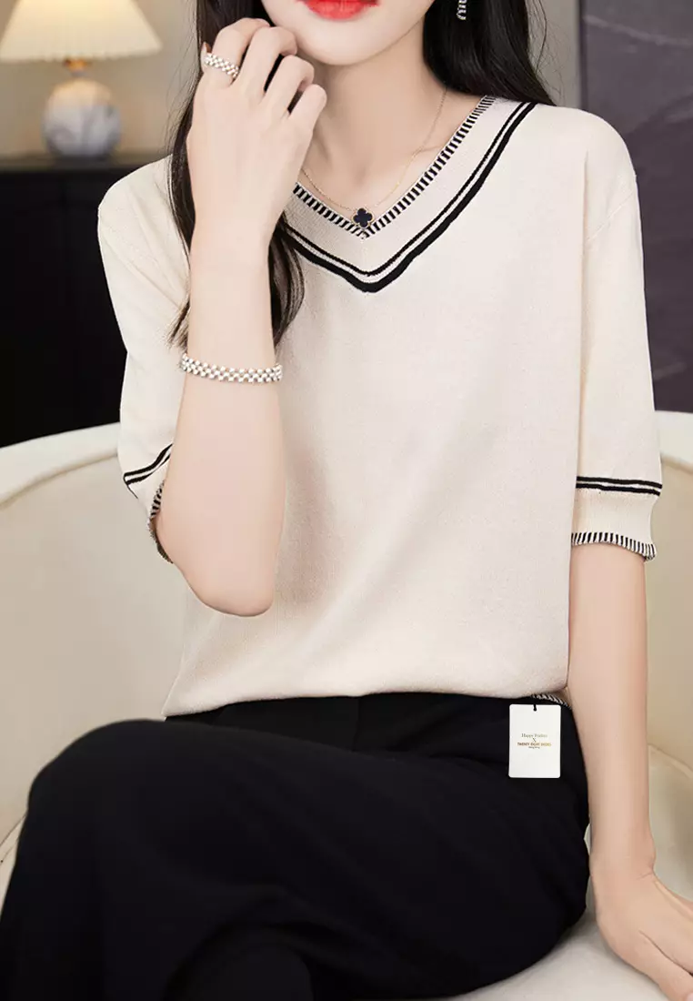 ●SPAO● Woody V-neck short sleeve knit SPKWF24G52 AY411_NA5947