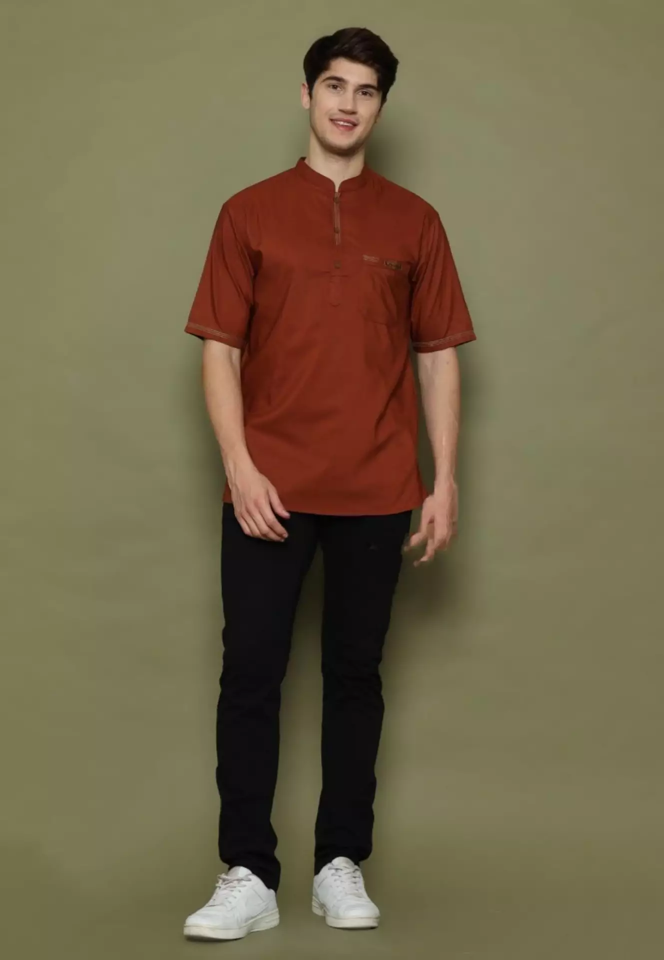 Rafardhan Jingga Koko Polos Exclusive Pria Casual Modern Lengan Pendek WAFA