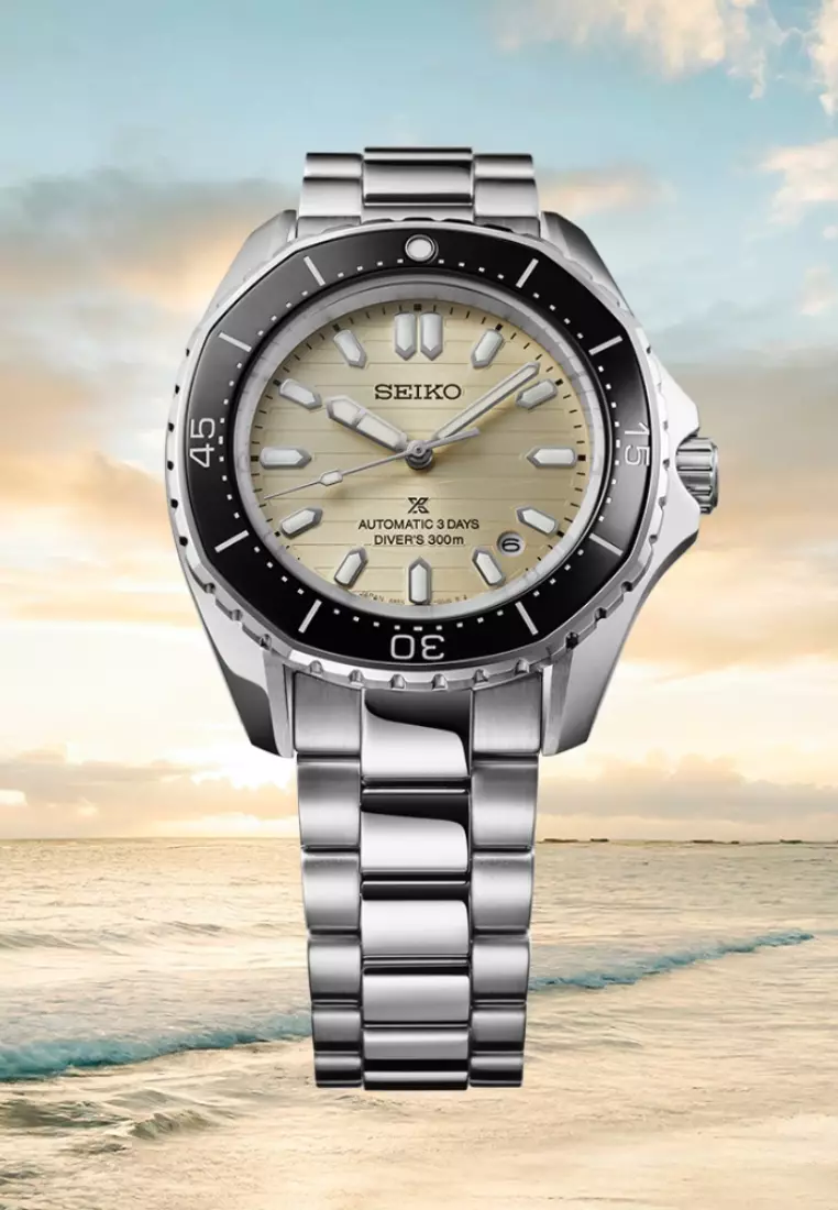 Seiko Prospex Polygonal Bezel Pearl White Stainless Steel Band Automatic 3 Days Diver's 300m Watch SPB481J1