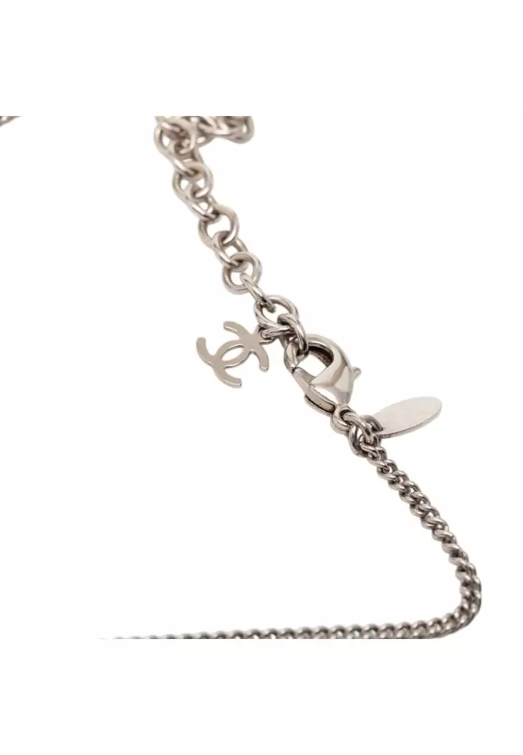 Pre-Loved Chanel Cc Plated Brass Acrylic Cube Pendant Necklace