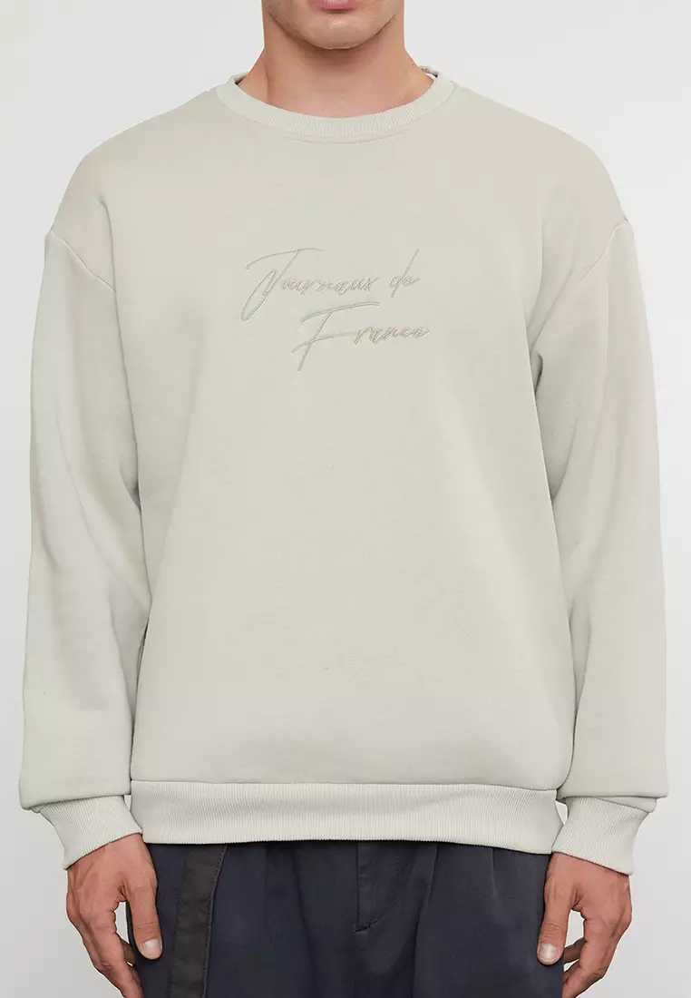 Stone Oversize/Wide Cut Text Embroidered Thick Fleece Sweatshirt TMNAW25SW00091