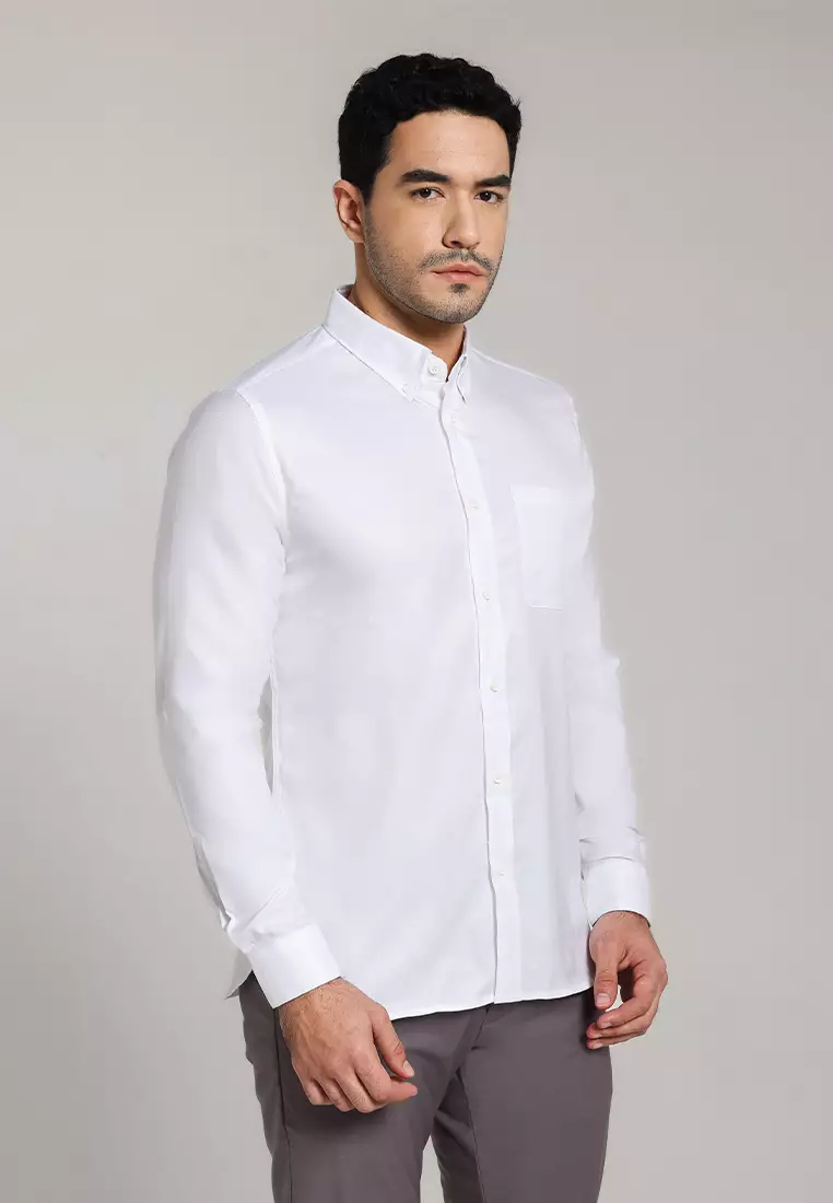 MOC - Kemeja Polos Pria Lengan Panjang Nashville - White