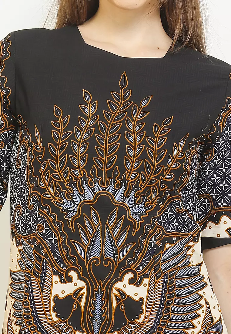 Dress Batik Wanita Furing Lining Prasinta Black Lengan Pendek