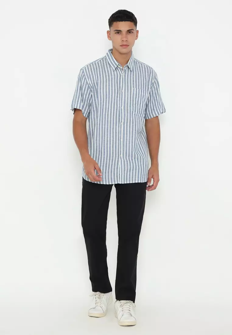 POLICE Kemeja Salur Printing Regular Fit Pria