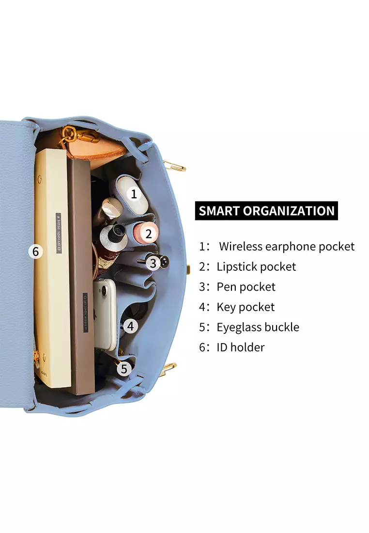 Victoria女士藍色顶柄手提包 带金色五金件