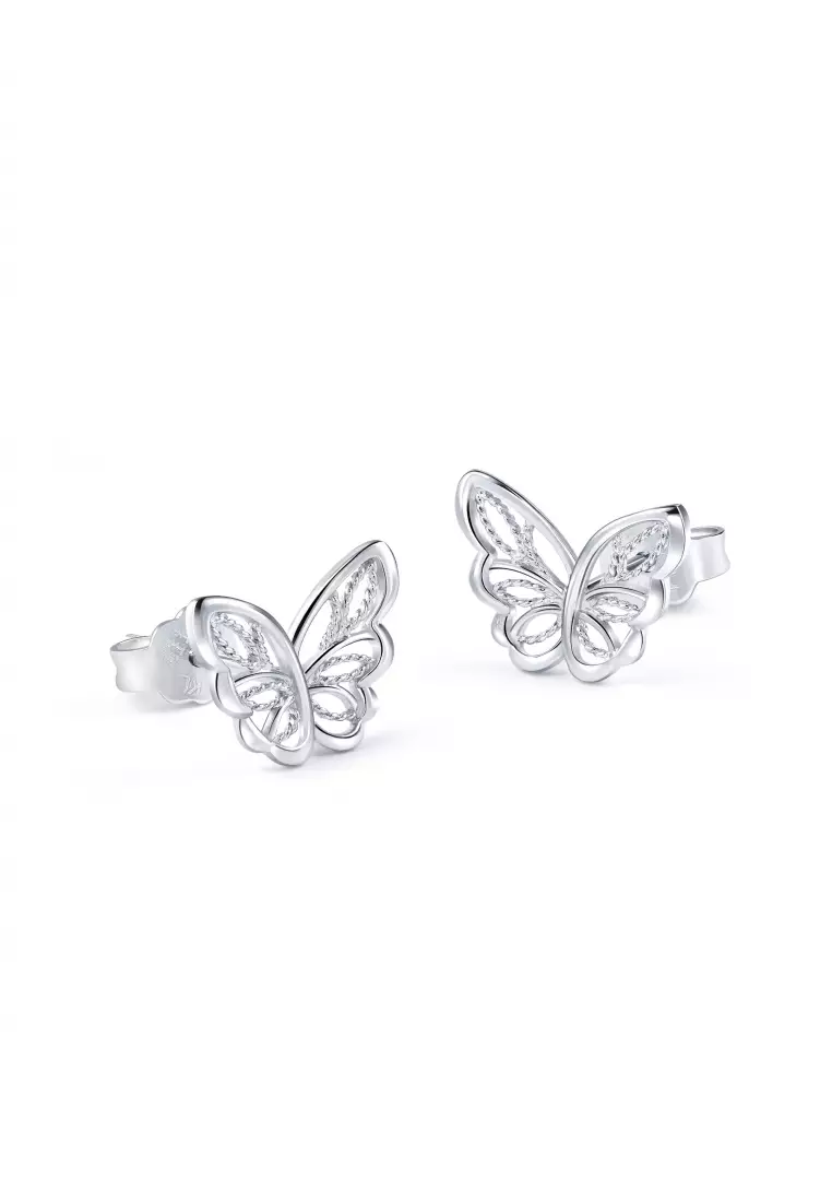 950 Platinum Lace Butterfly Stud Earrings for Women 90255E
