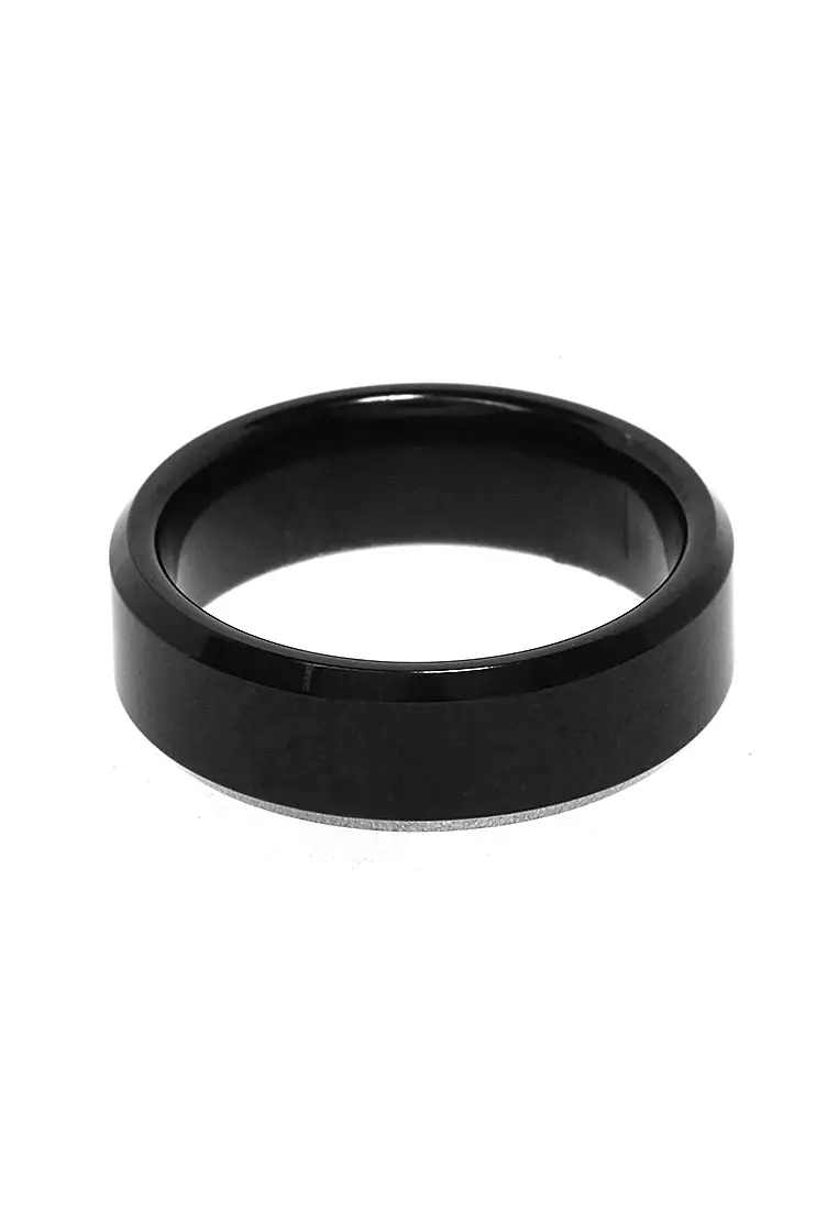 Cincin Titanium Hitam Motif Polos Aksesoris Unisex Design Elegant Premium Quality - Hitam