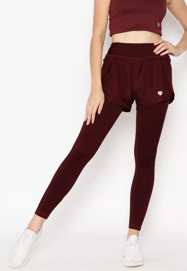 Fitwear Celana Pendek Lari + Legging Olahraga Big Size Wanita CHELSIA Core Series Big Size - MAROON