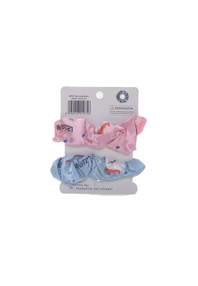 BT21 Ikat Rambut Scrunchies Printing Pink Biru