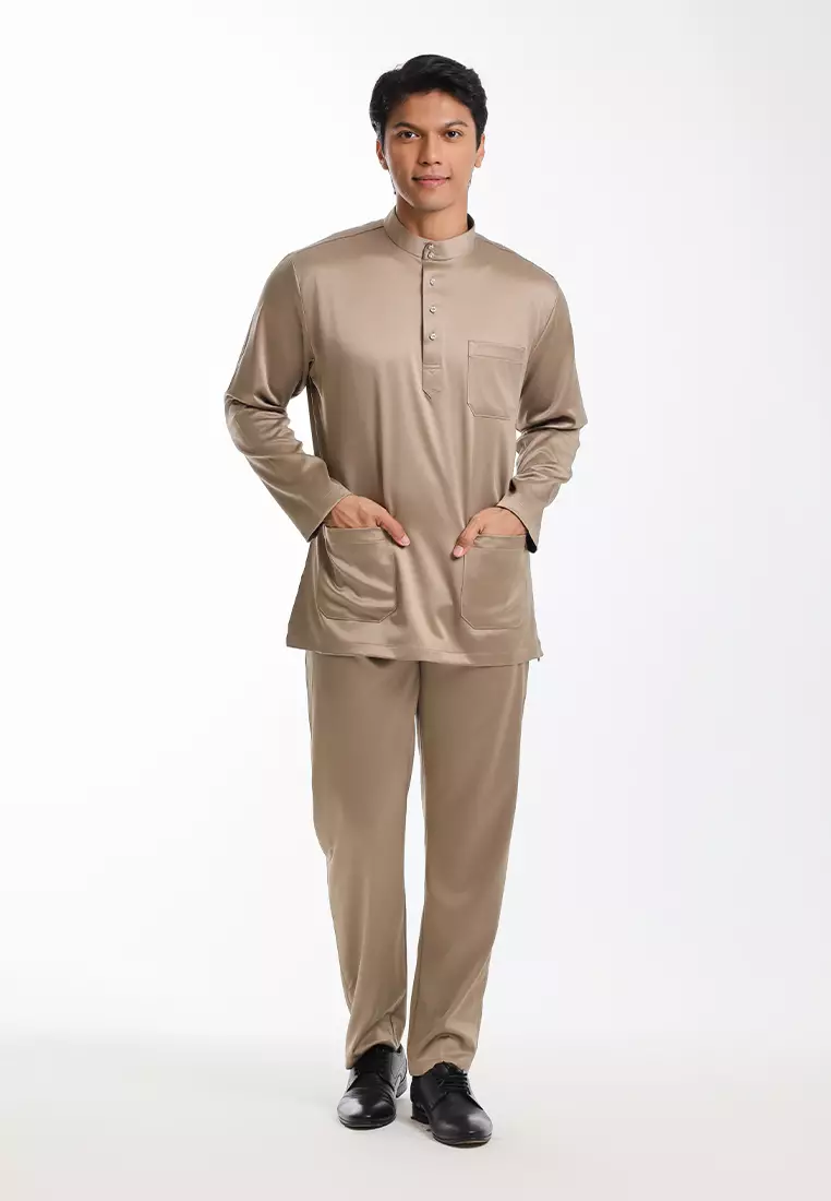 Alain Delon Baju Melayu Cekak Musang Dewasa - 19026005-82PetrifiedOakBrown