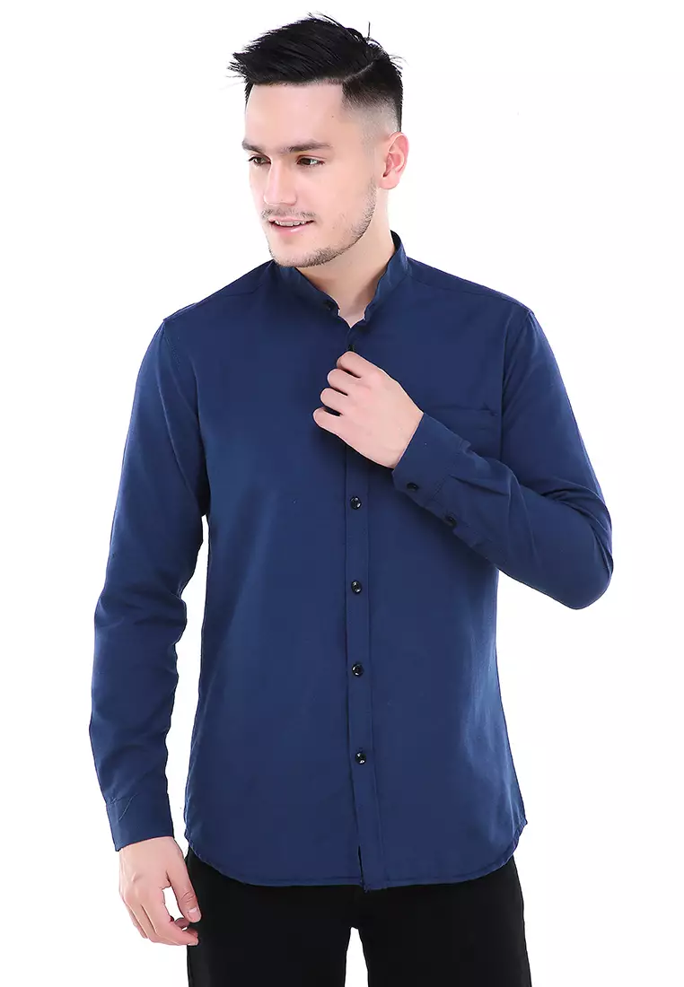 Dwan Atasan Kemeja Pria Premium Casual Formal Longsleeve Shirt Material Cotton ORIGINAL - Navy