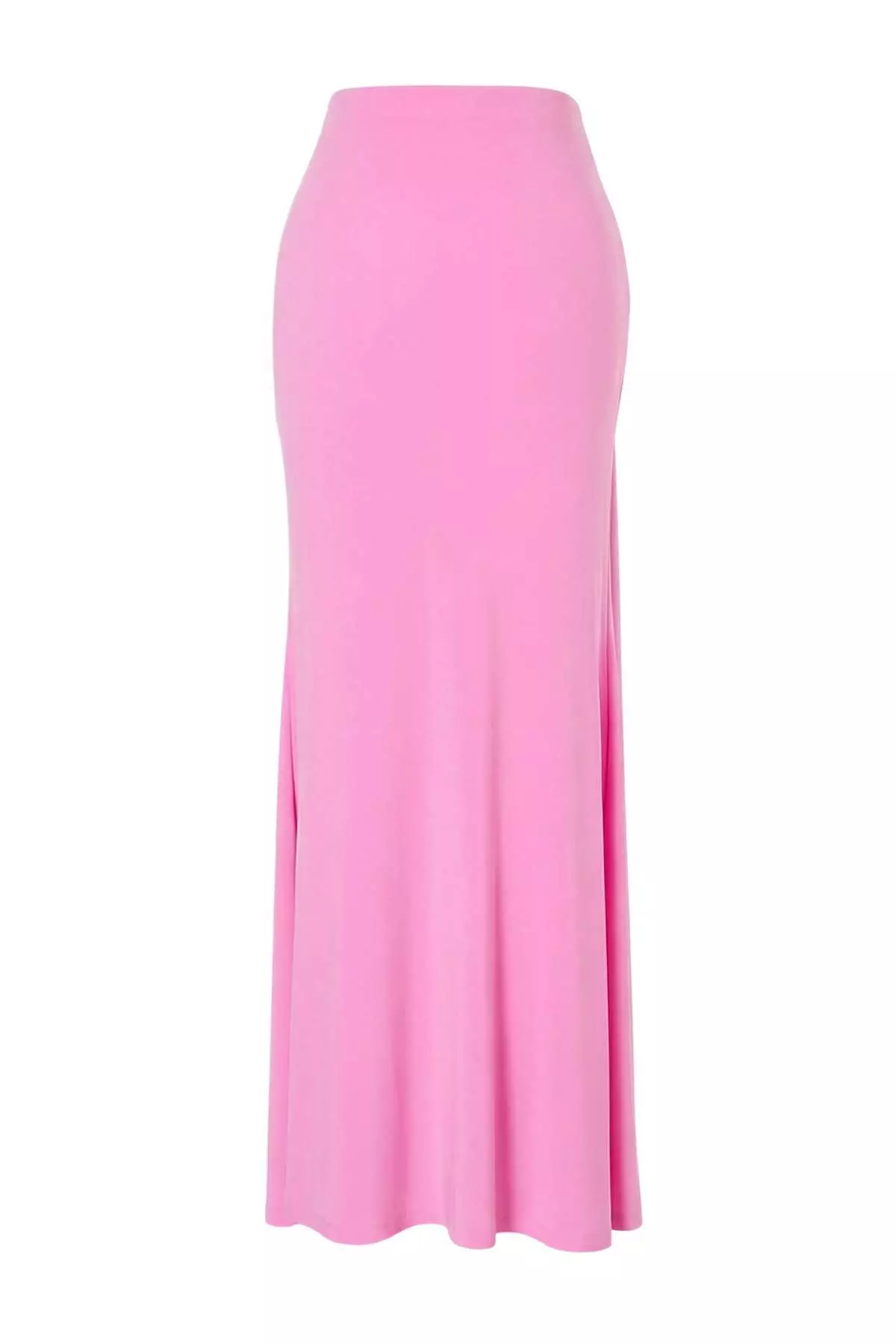 Pink Plain Accessory Detailed Maxi Knitted Sandy Stylish/Night Skirt Tprss25Et4