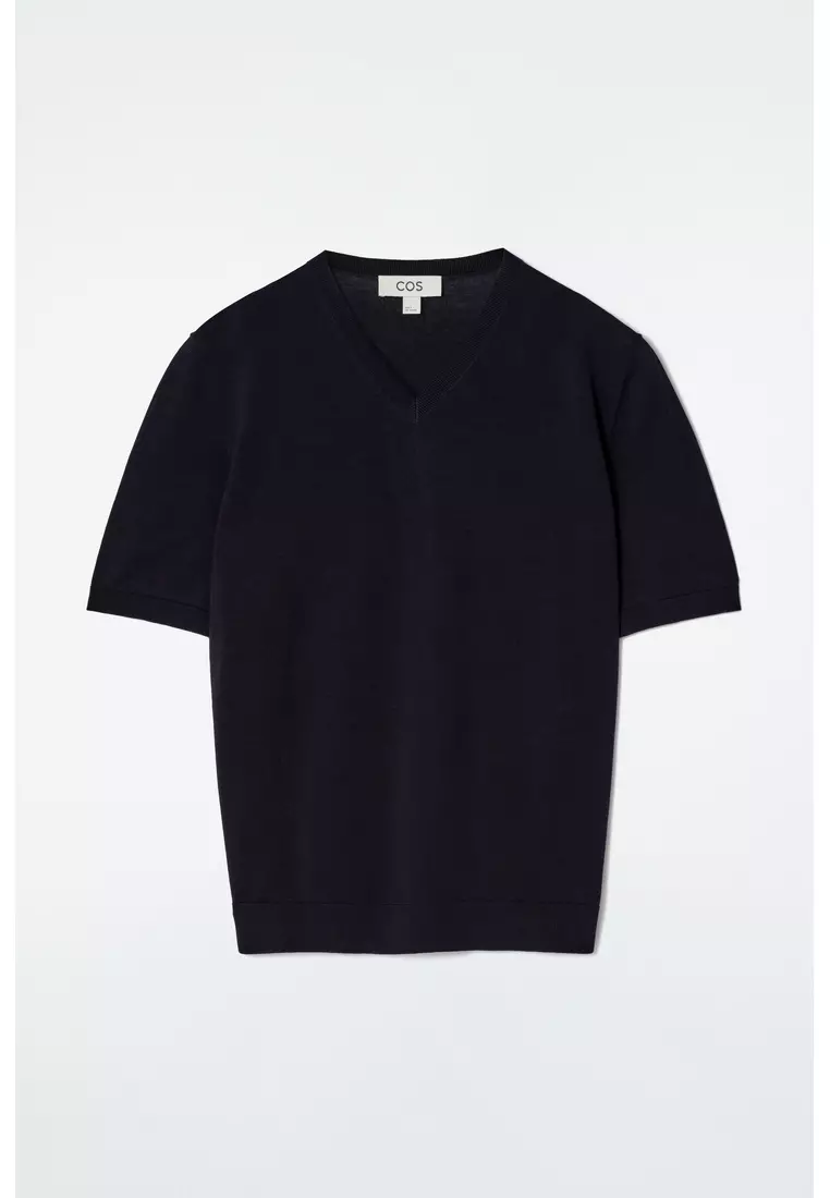 KNITTED COTTON V-NECK T-SHIRT