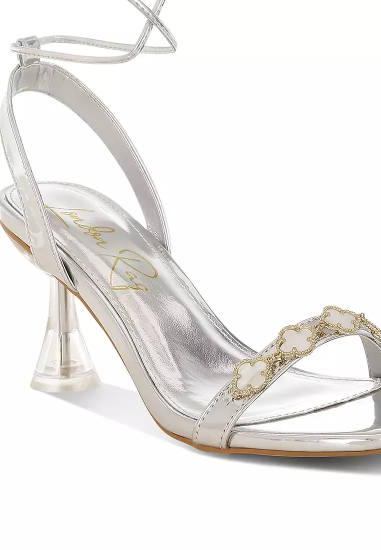 Charm Detail Spool Heels In Silver