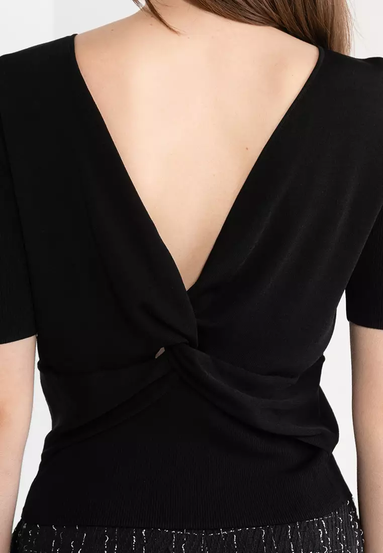 Twist V-Back Knit Top