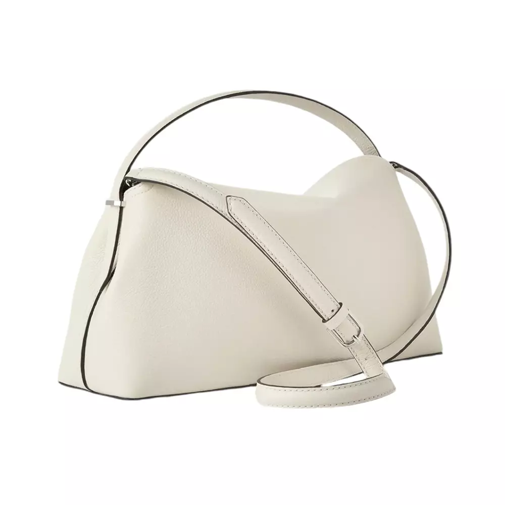 T-Lock Grained Leather Top Handle Bag White Milk