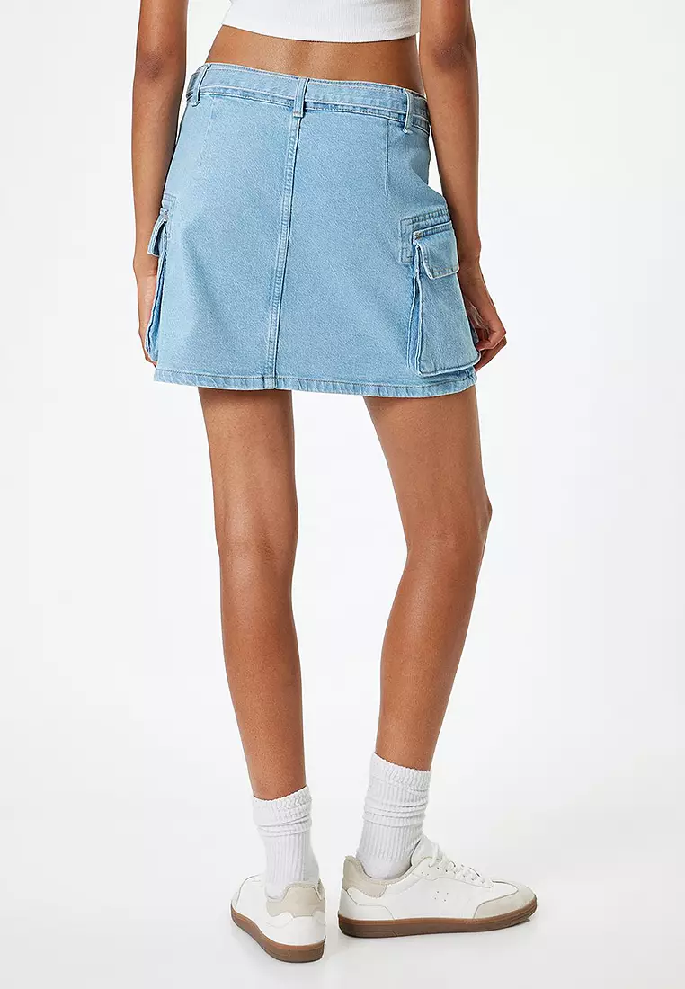 Jual KOTON Mini Denim Skirt With Cargo Pocket Button Belt Detail