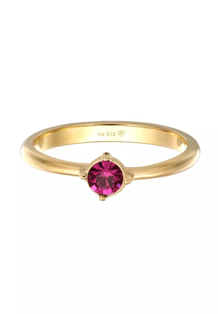 Cincin Perhiasan Perak 925 Wanita Fuchsia Crystals Gold Plated