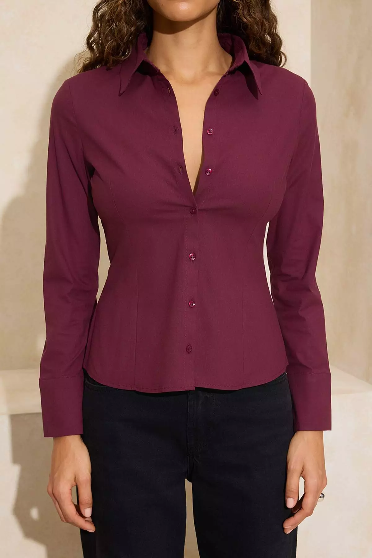 Wardrobe Essentials Plum Light Waist-Fitted Cotton Woven Shirt Twoaw26Go22