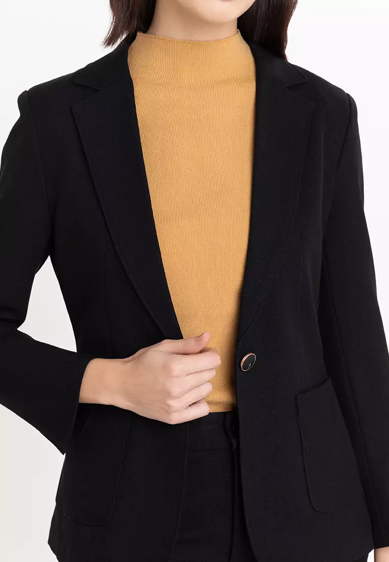 Split Cuff Textured Suit Blazer