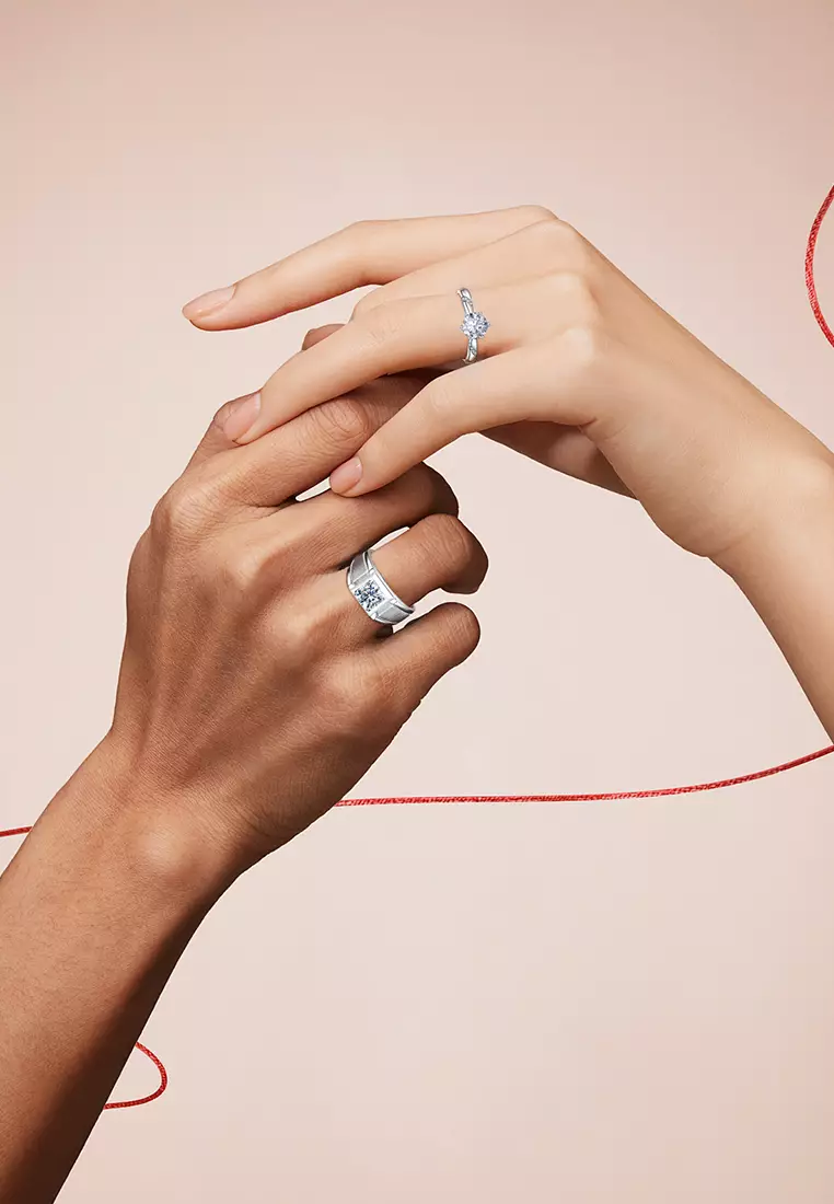 Cincin Wanita Berlian Berlapis Platinum Anti Pudar Ukuran Bebas Pria Wanita Tunangan Cincin Couple