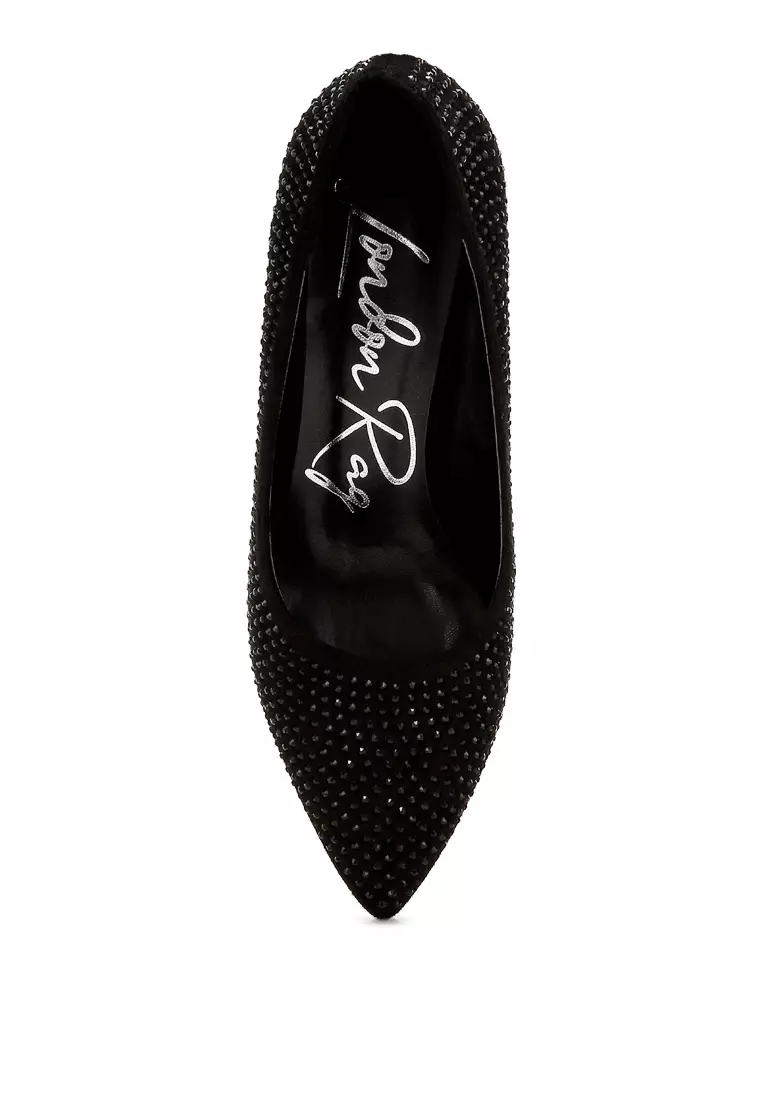 Rhinestones Embellished Pumps in Black