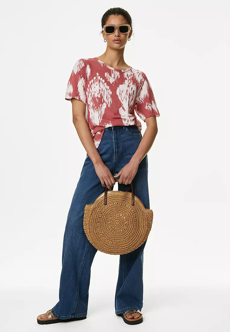 Linen Blend Printed Top